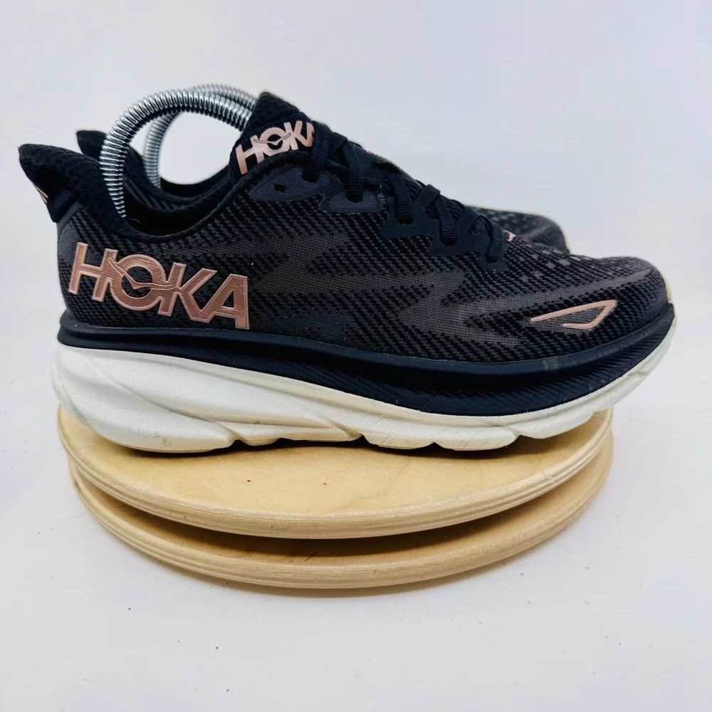 HOKA Clifton 9 Running Shoes Womens 8 Black Lightweight Cushioned Sneakers